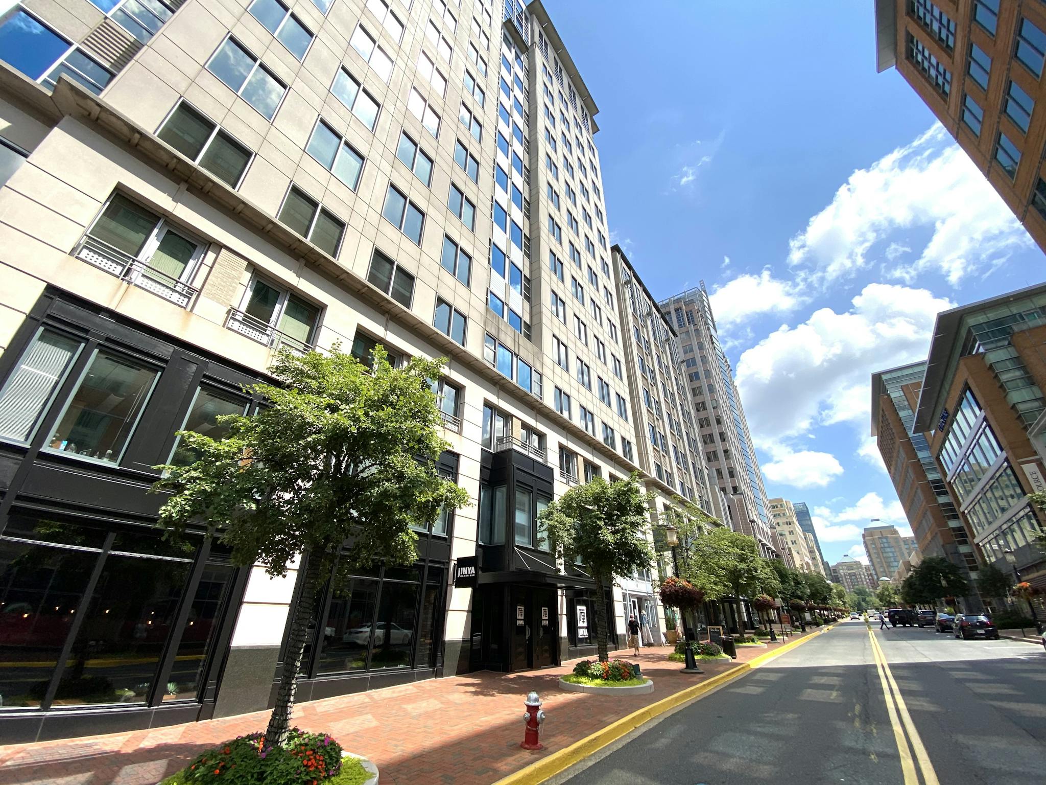 Vibrant cityscape capturing the modern architecture of Reston, Virginia on a sunny day.